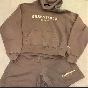 Essentials Fear of God Brown Hoodie and Shorts Set